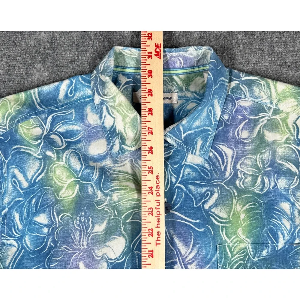 Tommy Bahama Mens Large IslandZone Silk Blend Blue Green Tropical Floral Shirt